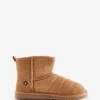 Tan Brown Faux Fur Suede Slipper Boots