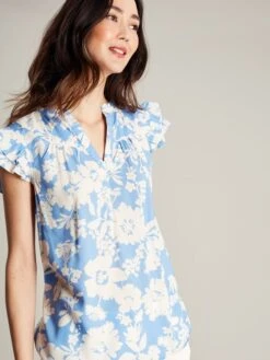 Blue Pop Over Frill Blouse -Oxford Sales Store 223497s4