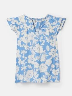 Blue Pop Over Frill Blouse -Oxford Sales Store 223497s6