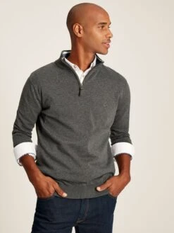 Grey Quarter Zip Knitted Jumper