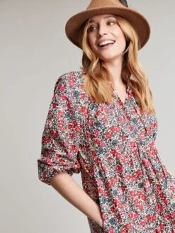 Joules White Melody Tiered Scallop Frill Neck Dress -Oxford Sales Store 385330s5