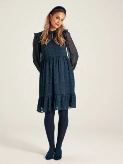 Navy Lumi Balloon Sleeve Dress -Oxford Sales Store 490120s3