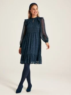 Navy Lumi Balloon Sleeve Dress -Oxford Sales Store 490120s4