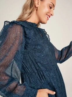 Navy Lumi Balloon Sleeve Dress -Oxford Sales Store 490120s5