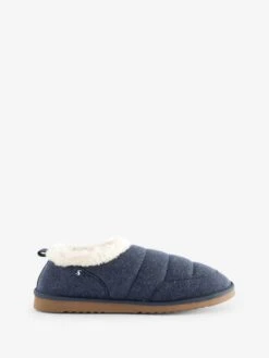 Navy Faux Fur Lined Slippers -Oxford Sales Store 600 603s3