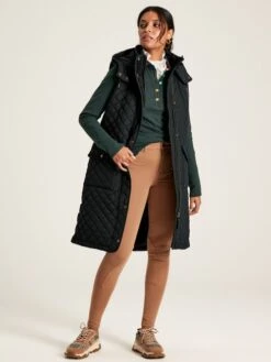 Black Showerproof Longline Diamond Quilted Gilet