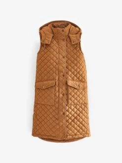 Rust Brown Showerproof Longline Diamond Quilted Gilet -Oxford Sales Store 635253s7
