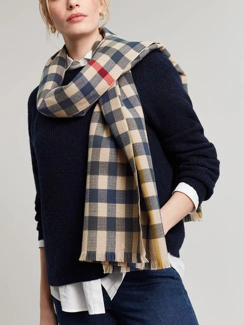 Natural Check Checked Brushed Scarf 2 Natural Check Checked Brushed Scarf - Image 2