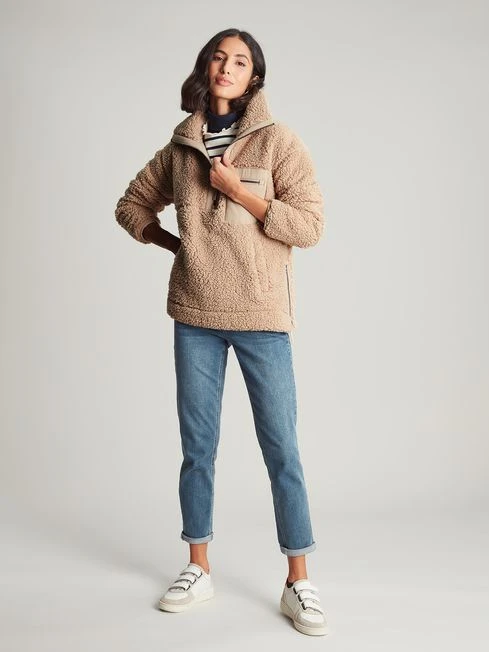 Tan Brown Zip Front Fleece With Hem Detail 4 Tan Brown Zip Front Fleece With Hem Detail - Image 4