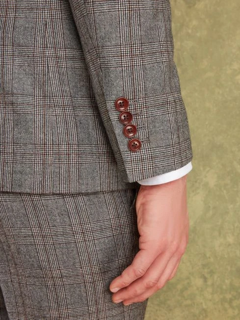 Grey/Rust Check Wool Slim Fit Suit: Jacket 6 Grey/Rust Check Wool Slim Fit Suit: Jacket - Image 6