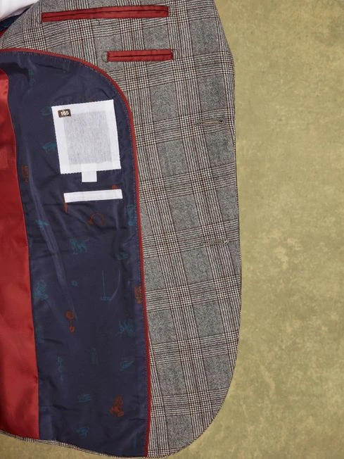 Grey/Rust Check Wool Slim Fit Suit: Jacket 7 Grey/Rust Check Wool Slim Fit Suit: Jacket - Image 7