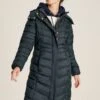 Navy Blue Showerproof Long Padded Coat