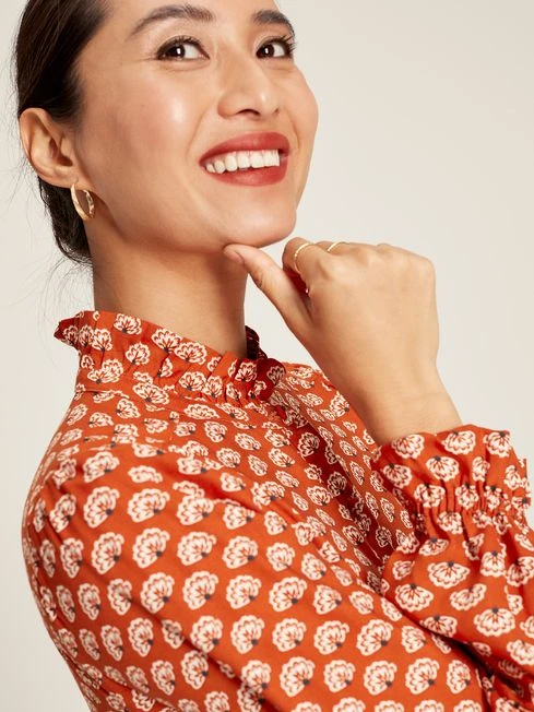 Burnt Orange Midi Tier Dress With Frill Neck 5 Burnt Orange Midi Tier Dress With Frill Neck - Image 5