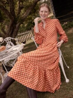 Burnt Orange Midi Tier Dress With Frill Neck 11 Burnt Orange Midi Tier Dress With Frill Neck -Oxford Sales Store C10795s7