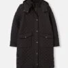 Black Showerproof Quilted Coat With Hood