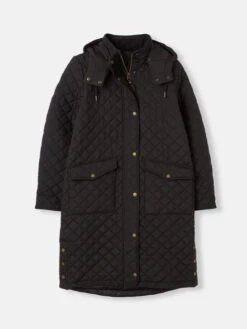 Black Showerproof Quilted Coat With Hood