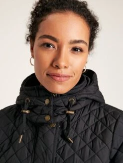 Black Showerproof Quilted Coat With Hood -Oxford Sales Store C22152s4