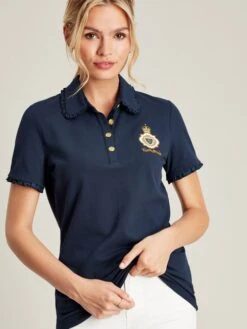 Blue Short Sleeve Frill Collared Polo Shirt