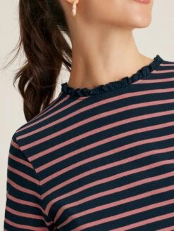 Navy Pink Long Sleeve Top With Frill -Oxford Sales Store C52145s4