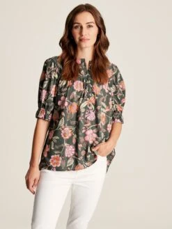 Grey Curved Yoke Blouse