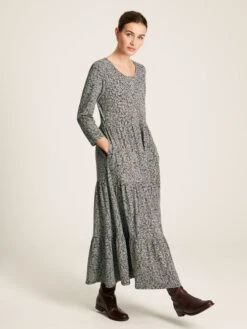 Green Leaf Tiered Jersey Dress