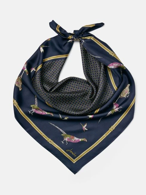 Navy Pheasant Silk Square Scarf 5 Navy Pheasant Silk Square Scarf - Image 5