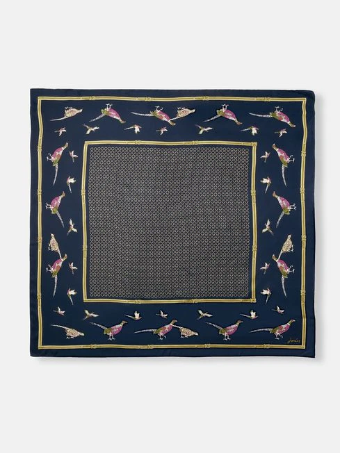 Navy Pheasant Silk Square Scarf 6 Navy Pheasant Silk Square Scarf - Image 6