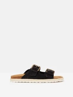 Navy Blue Suede Espadrille Buckle Sliders