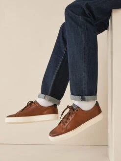 Tan Brown Leather Trainers -Oxford Sales Store M23376s5