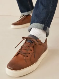 Tan Brown Leather Trainers -Oxford Sales Store M23376s7