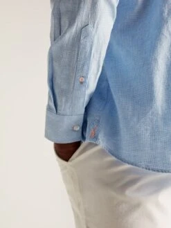 Blue Linen Blend Houndstooth Classic Fit Shirt -Oxford Sales Store N01043s4