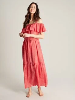 Joules Pink Fern Off Shoulder Beach Dress