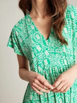 Green Jersey V-Neck Beach Dress -Oxford Sales Store N01066s5