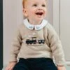 Trotters London Natural Little Oatmeal Thomas Train Jumper