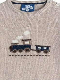 Trotters London Natural Little Oatmeal Thomas Train Jumper -Oxford Sales Store N32 288s4