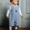 Trotters London Little Pale Blue Herringbone Archie Guardsman Romper