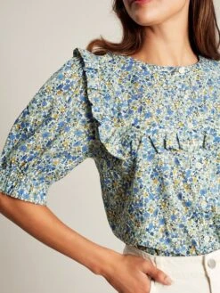 Blue Ditsy Blouse With Frilled Bib -Oxford Sales Store N42345s5