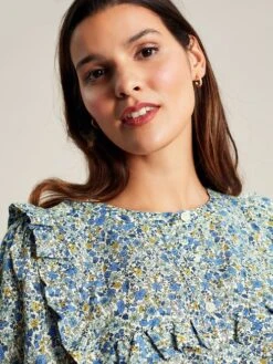 Blue Ditsy Blouse With Frilled Bib -Oxford Sales Store N42345s6