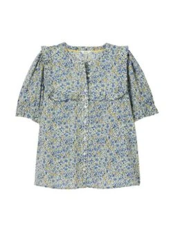 Blue Ditsy Blouse With Frilled Bib -Oxford Sales Store N42345s7