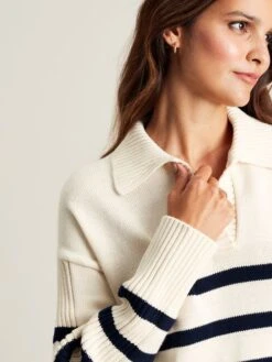 Cream Navy Blue Striped Collared Jumper -Oxford Sales Store U75382s4