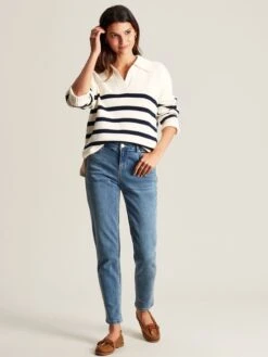 Cream Navy Blue Striped Collared Jumper -Oxford Sales Store U75382s5