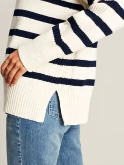Cream Navy Blue Striped Collared Jumper -Oxford Sales Store U75382s6