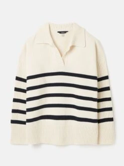 Cream Navy Blue Striped Collared Jumper -Oxford Sales Store U75382s7