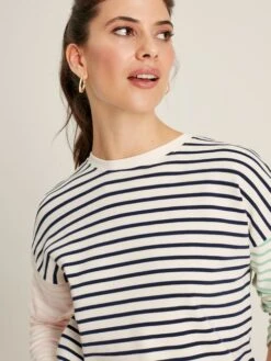 Navy Blue Drop Shoulder Long Sleeve Top -Oxford Sales Store U77164s4